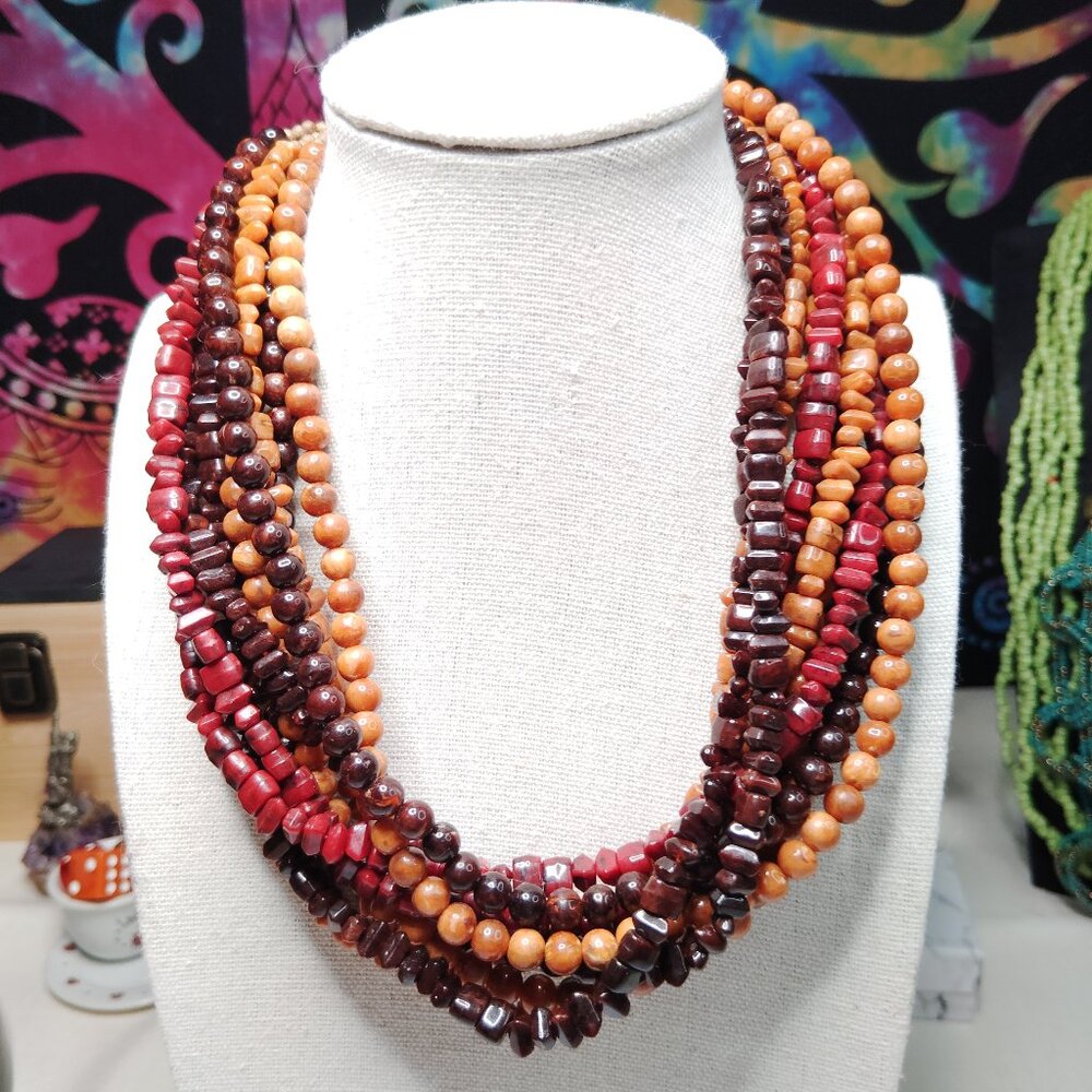 Vintage Artisan Horn Bead Necklace Monies Style 16.5" + Extender Statement